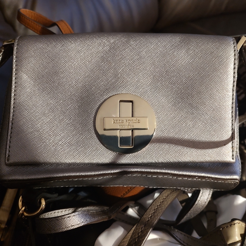 Silver Kate Spade cross body purse